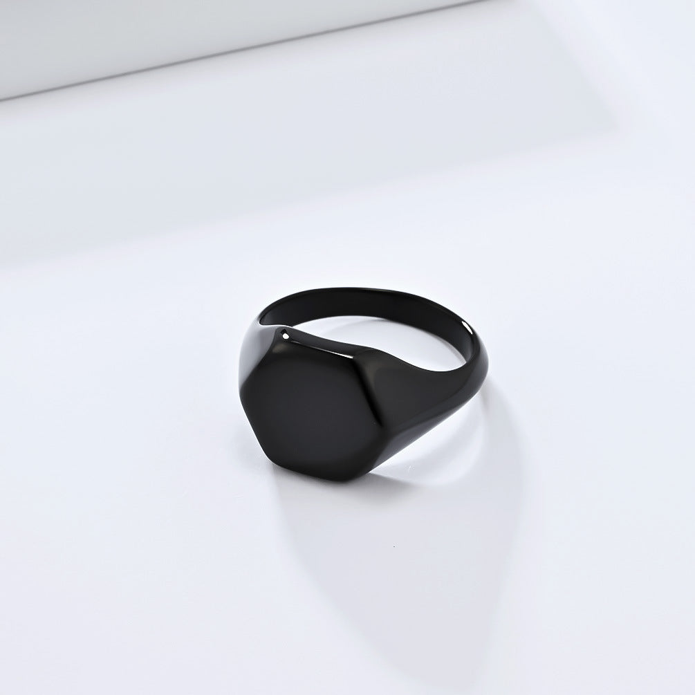 European and American Cold Wind Hexagonal Seal Titanium Steel Ring for Couples