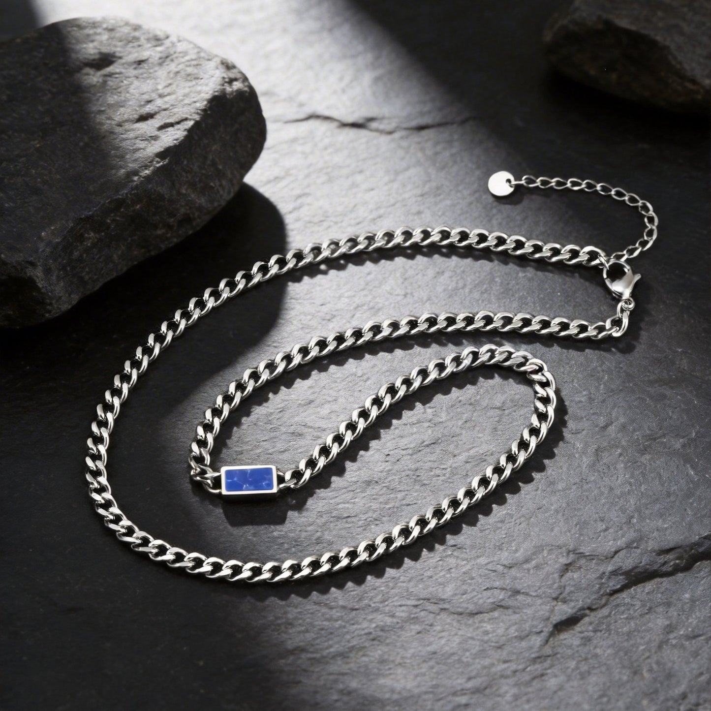 Stainless Steel Grinding Chain Square Tiger's Eye Stone Shape Sense Cool Sa Necklace