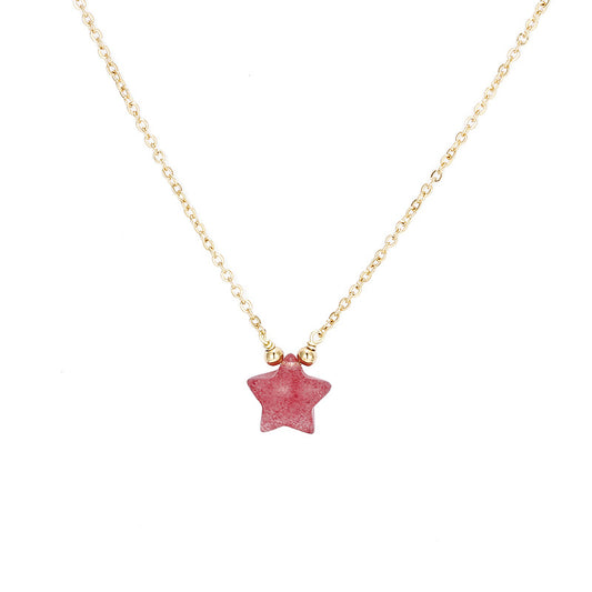 Strawberry Crystal Five Pointed Star Pendant Necklace with Sterling Silver Chain