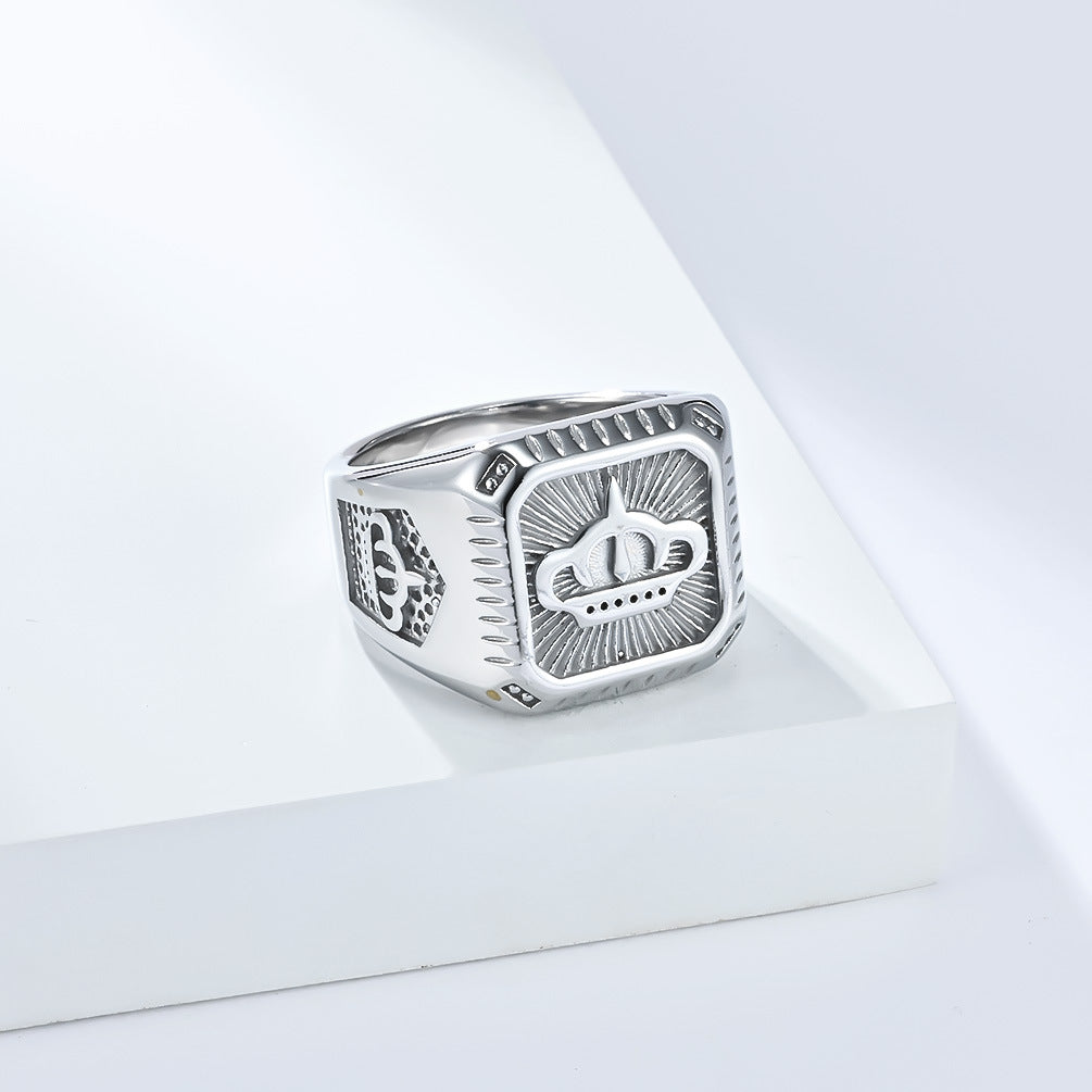 Planderful Personalized Crown Ring for Men Stainless Steel Titanium Alloy Bold Gift for Him Sizes 8 to 12