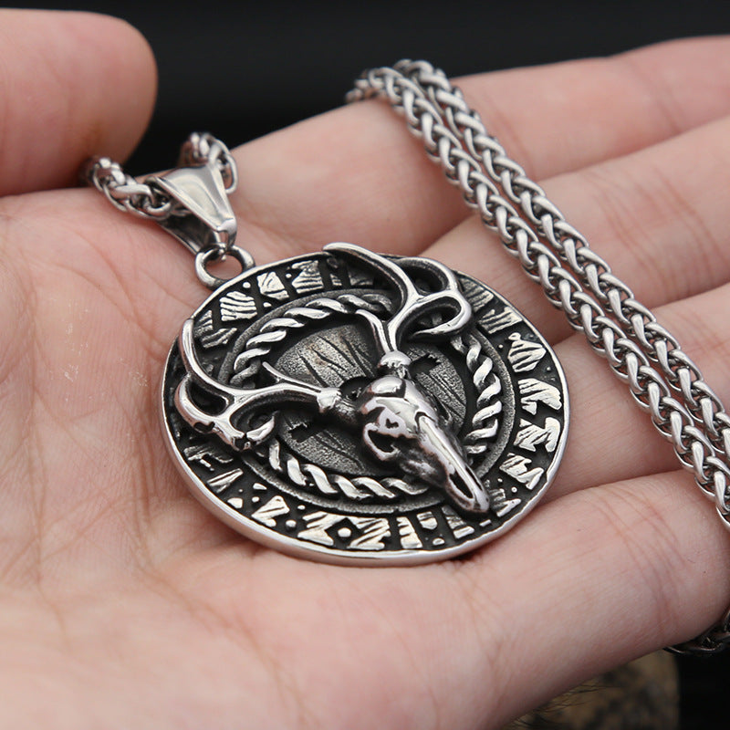 Vintage Deer Stainless Steel Men's Pendant Necklace