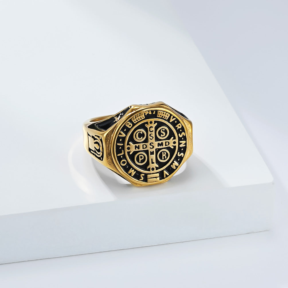 Saint Benedict Exorcist Stainless Steel Ring By Planderful Collection For Men And Unisex Protection Statement Jewelry