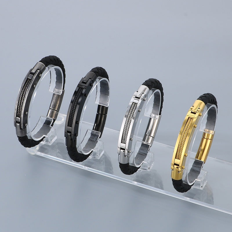 Cool Carbon Fiber Woven Leather Bracelet – & Men's Stainless Steel Bracelet