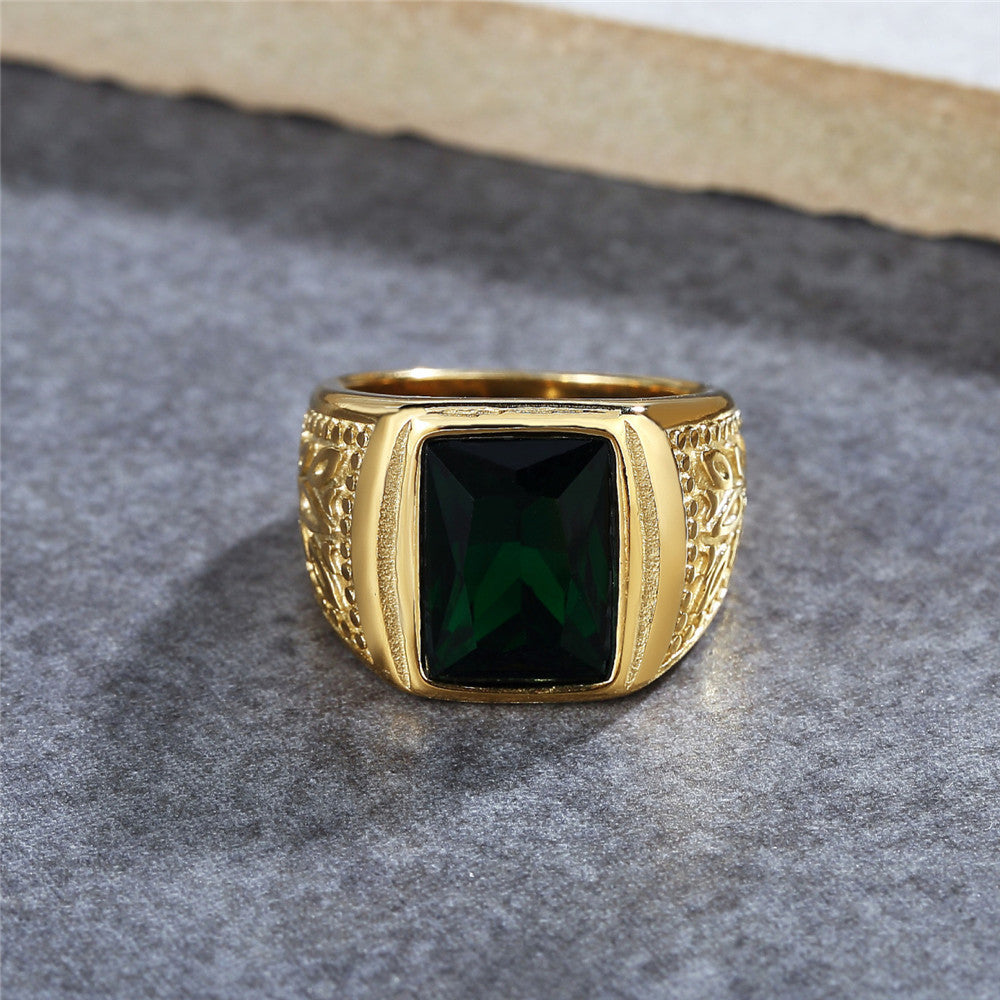 Planderful Gold Plated Zircon Ring Durable Titanium Steel Unisex European American Style Everyday Genie Premium