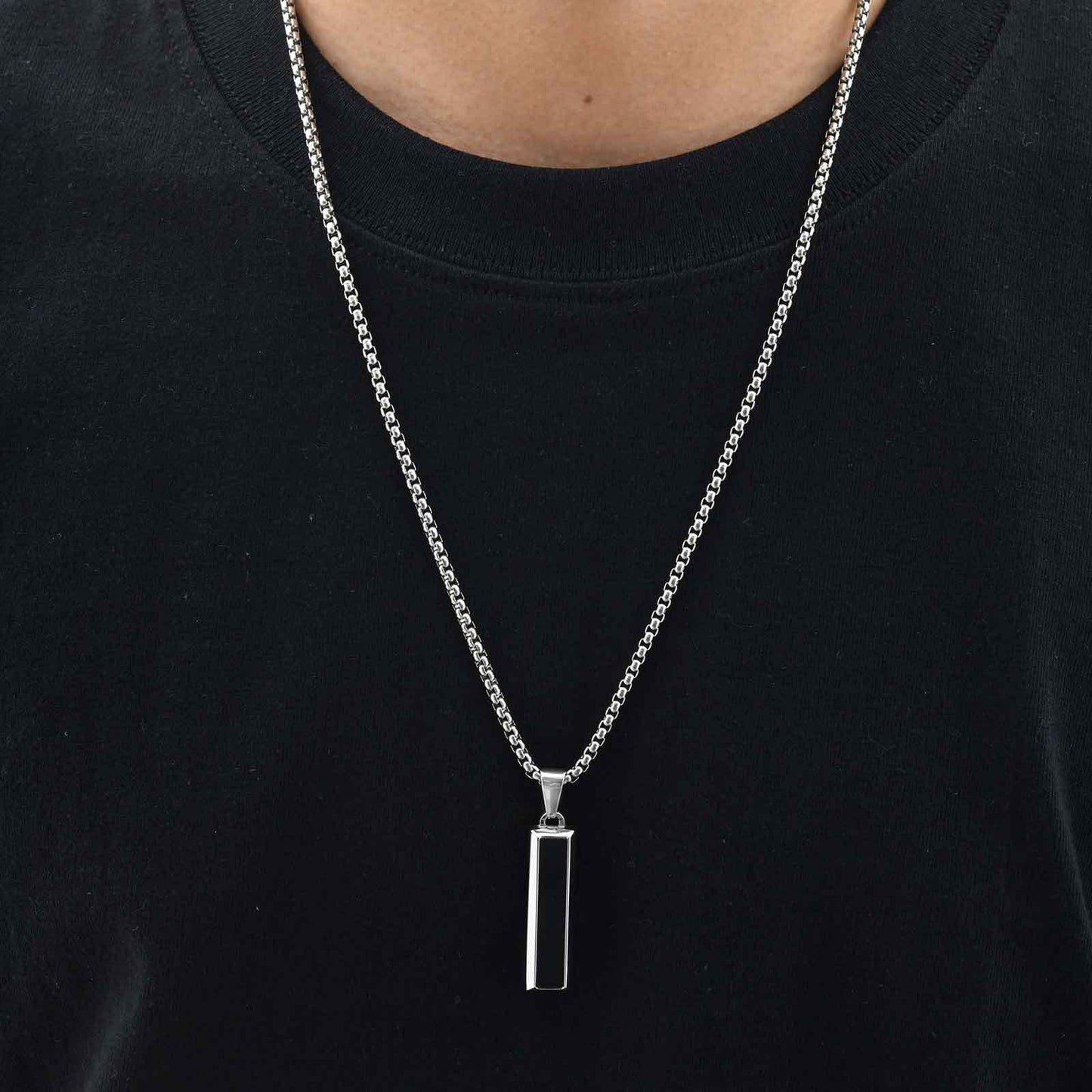 Planderful Mens Geometric Stainless Steel Agate Pendant