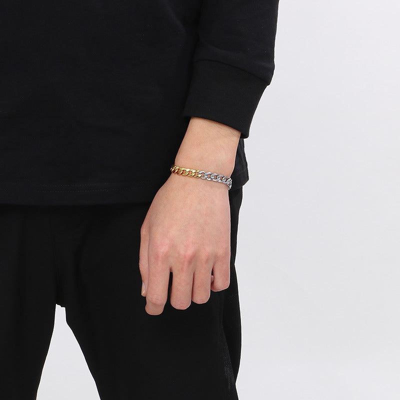 Hip Hop Stainless Steel Gold Silver NK Chain Bracelet Set