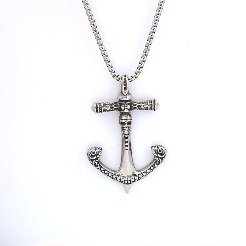 Men's Fashion Retro Pendant European American Titanium Steel Anchor Skull