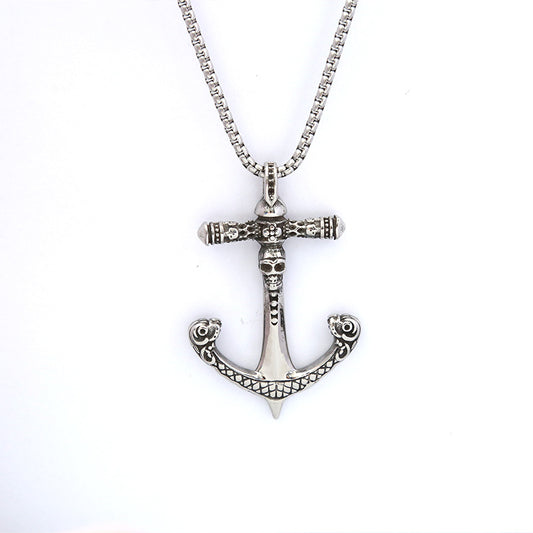Men's Fashion Retro Pendant European American Titanium Steel Anchor Skull
