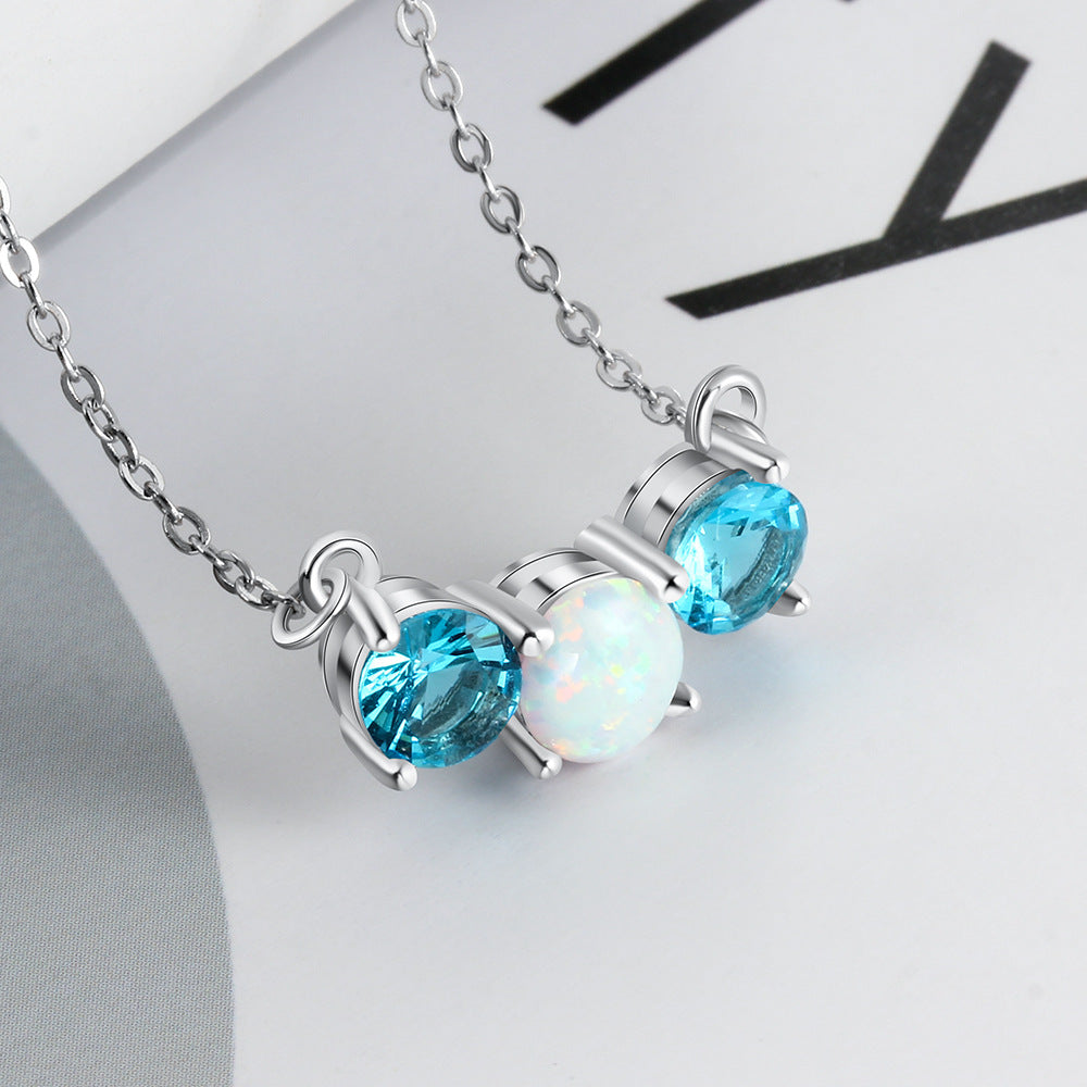 Planderful Jewelry Opal Zircon Necklace Sterling Silver