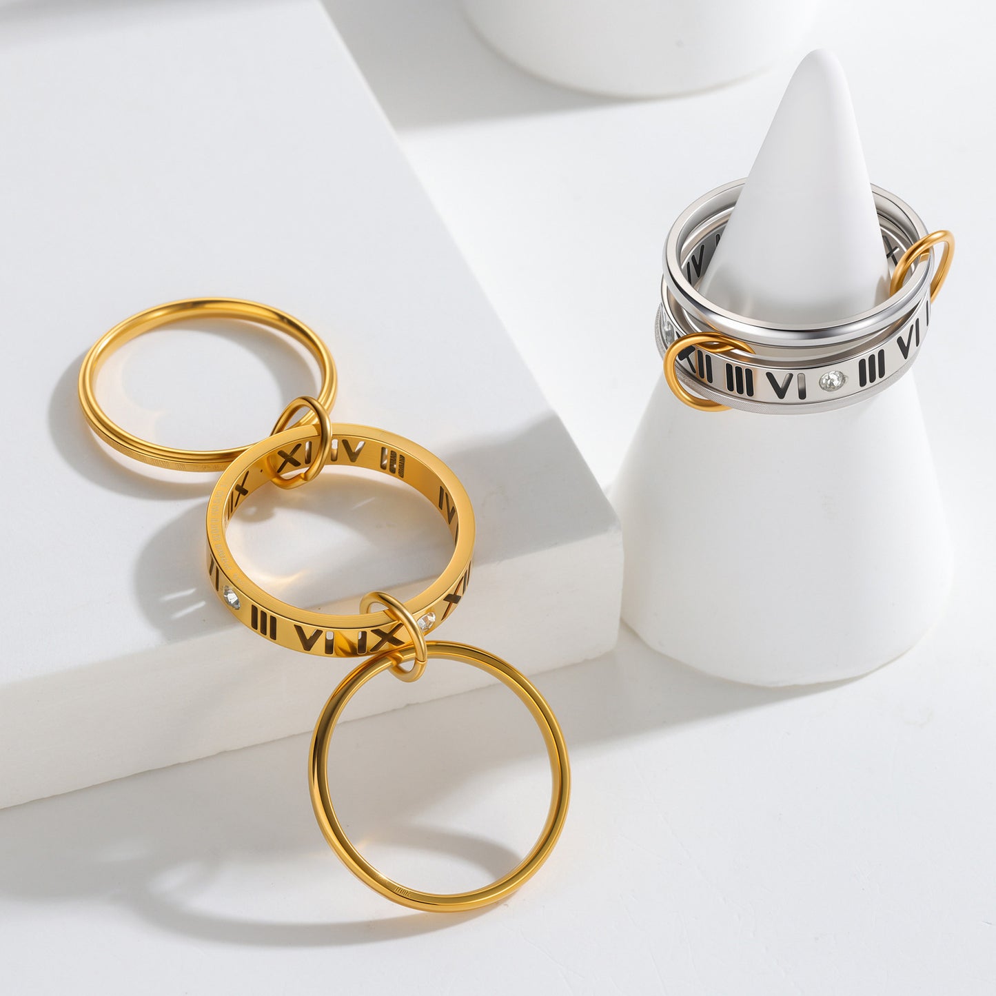 Titanium Steel Ring Stacked Roman Design Planderful Unisex