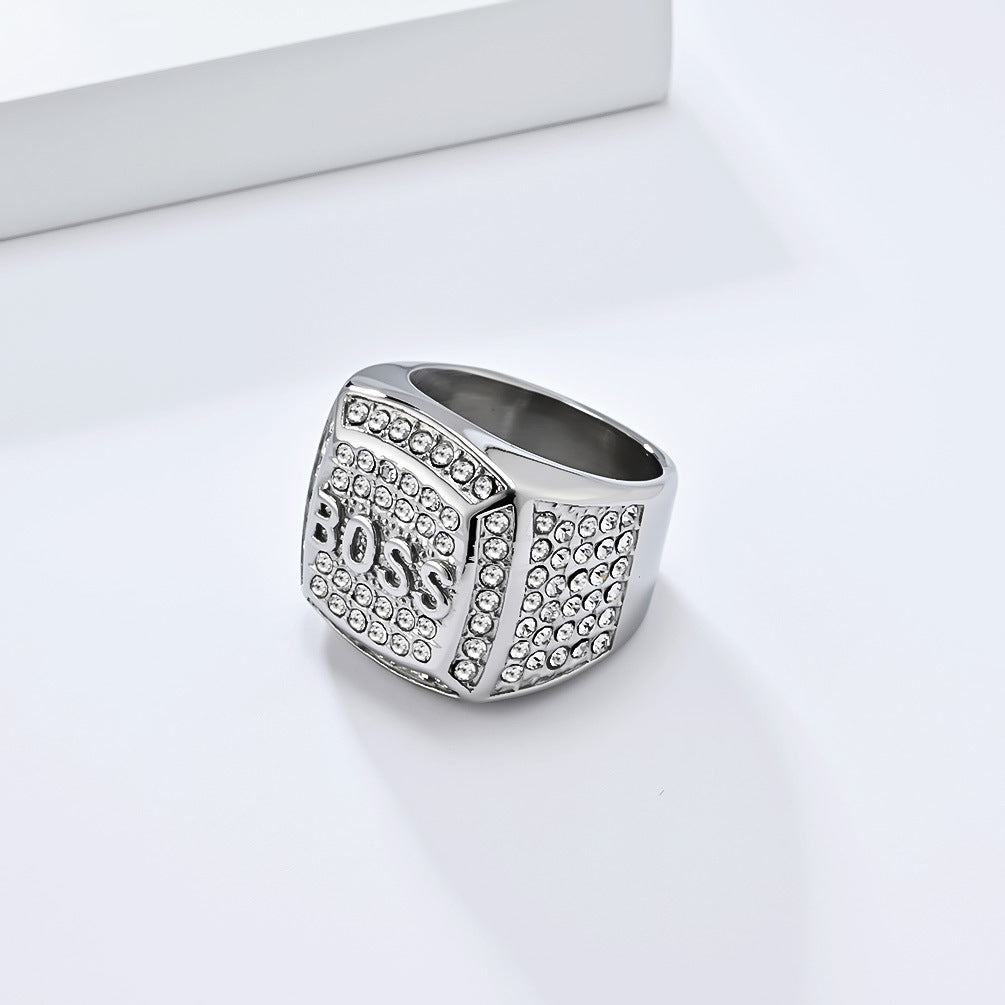 European and American K Gold-Plated Hip-Hop BOSS Ring for Men