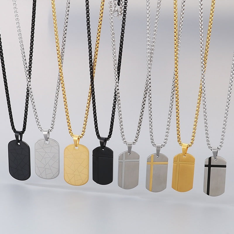 Stainless Steel Cross Square Brand Men's Titanium Steel Necklace Crack Military Brand