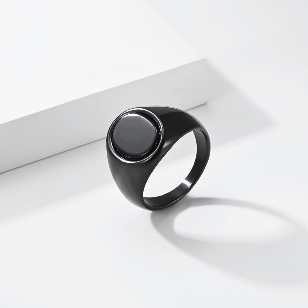 Planderful Titanium Steel Ring For Men Bold Black Stone Oval Geometric Design Everyday Jewelry