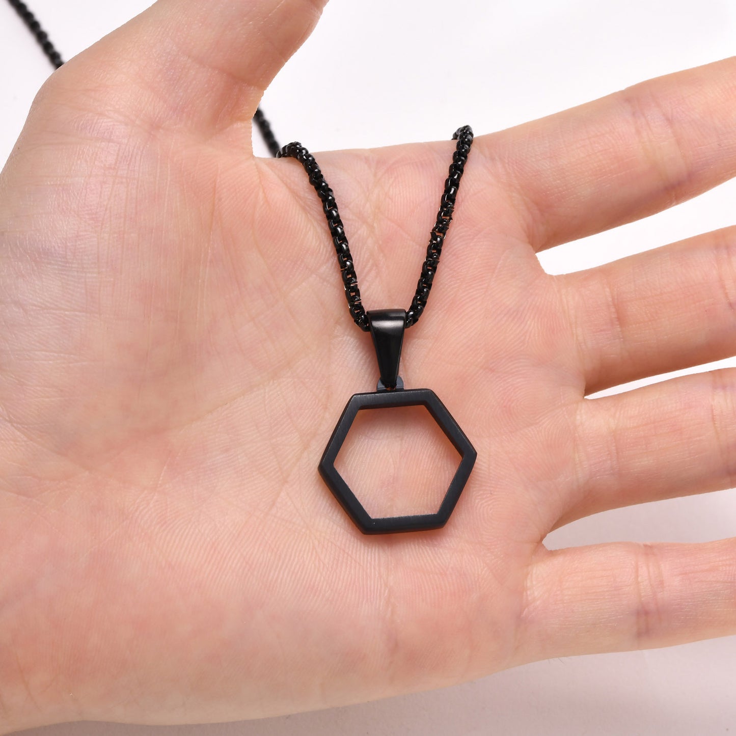 Boys Necklace Accessories Trendy Simple Pendant Hip Hop Geometric Hexagon Necklace