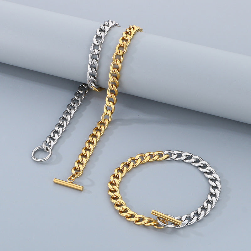 Hip Hop Stainless Steel Gold Silver NK Chain Bracelet Set
