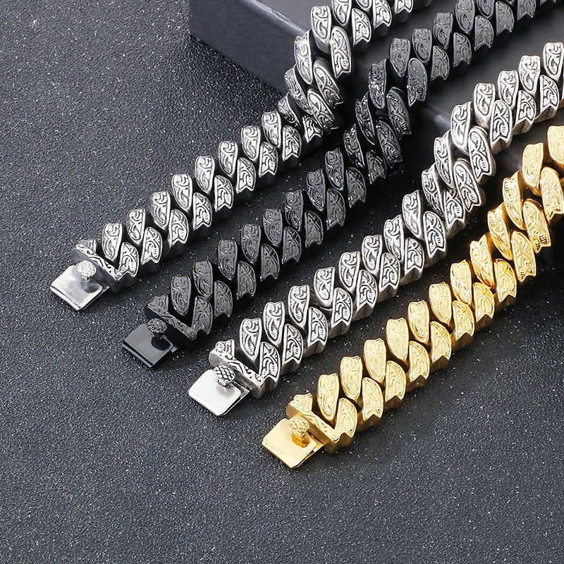 Planderful Mens Titanium Steel Bracelet Tang Grass Pattern