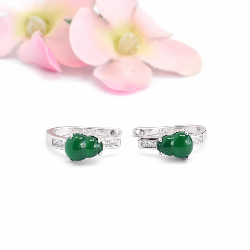 Jadeite Gourd 925 Silver Hook Earrings
