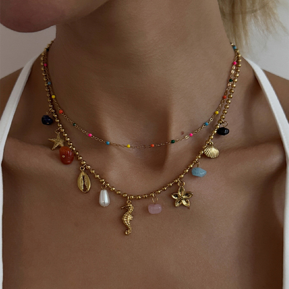 Starfish Pearl-Style Double-Layer Necklace