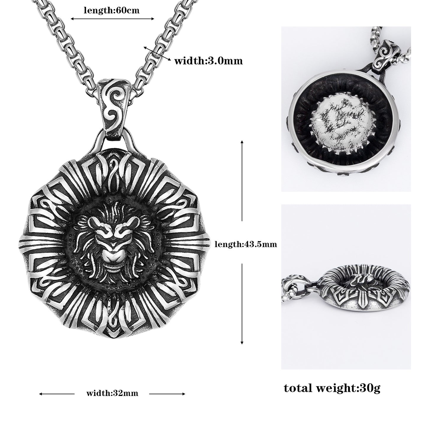 Stainless Steel Necklace - Statement Angry Lion Pendant