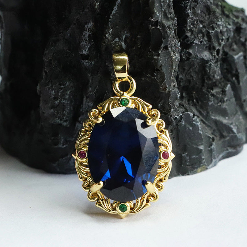 Lab-Grown Blue Spinel Floral Leaf Pendant — No Chain