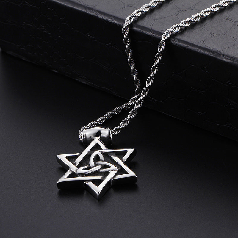 Hexagram Titanium Steel Men's Pendant - Retro Punk Style for Men