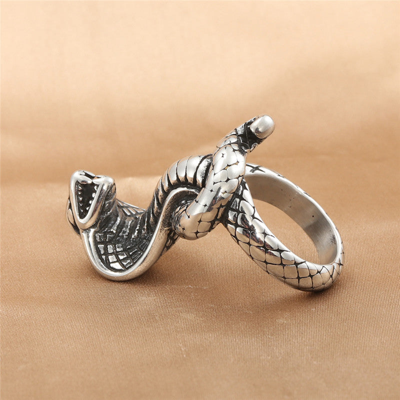 Titanium Steel Oversized Snake Ring for Men - Retro Trendy Accessories in European and American Style
