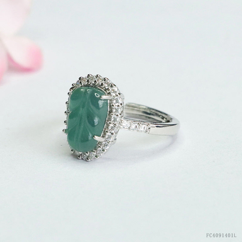 Blue Water Jadeite Leaf 8*12 mm Ring