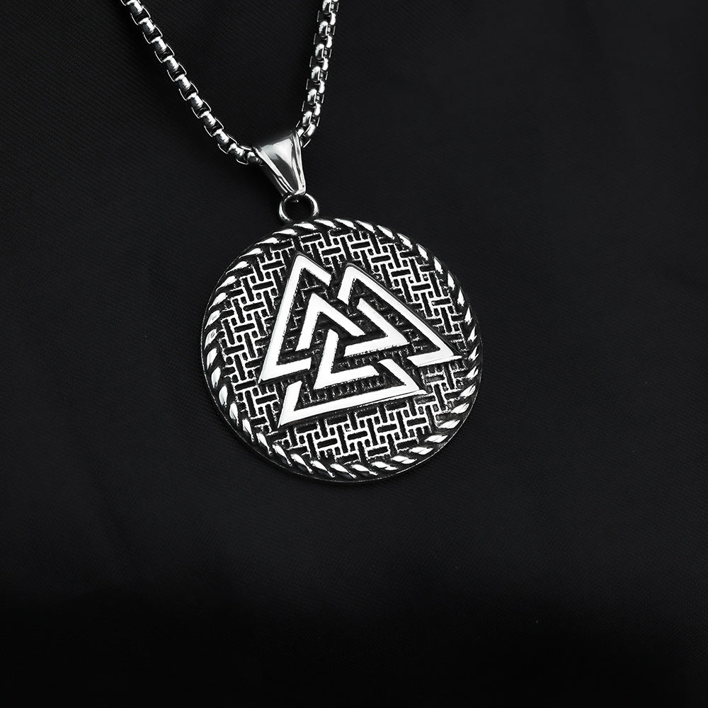 Planderful Personalized Retro Nordic Viking Triangle Stainless Steel Pendant Necklace For Men