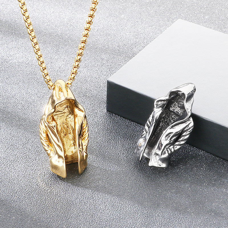 Dark Assassin Cape Pendant, Punk Mysterious Person Cape Titanium Steel Men's Pendant Necklace