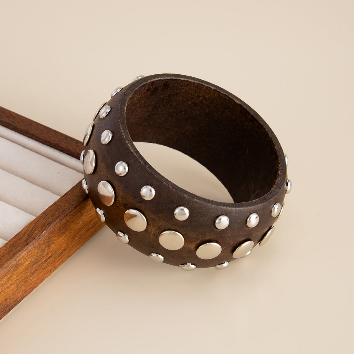 Cold And Exaggerated National Style Wooden Wide Bracelet Star Geometric Rivet Bracelet