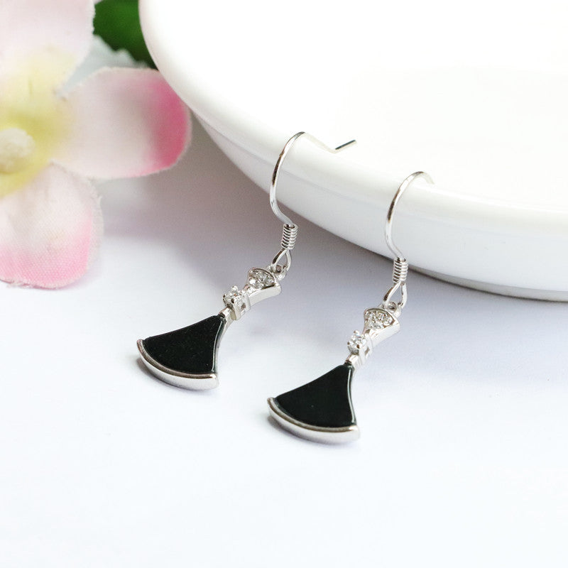 Dark Jadeite Skirt 925 Silver Hook Earrings