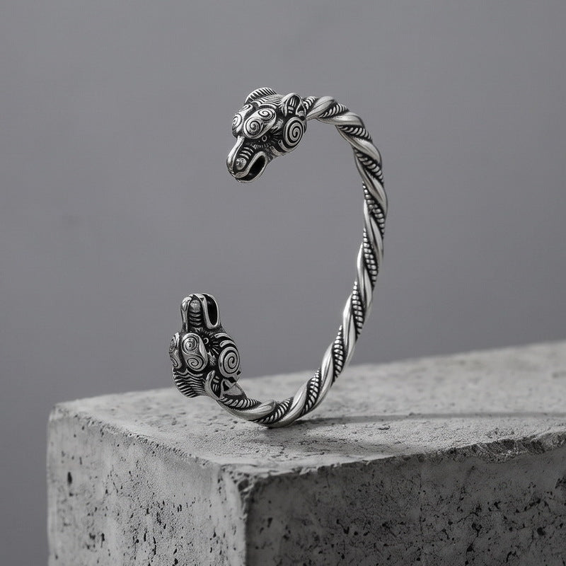 Nordic Viking Double-Headed Animal Head C-Shaped Open Bracelet Double-Headed Dragon