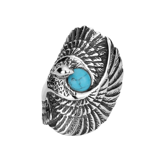 Turquoise Men's Titanium Steel Eagle Ring - Wholesale Indian Style Jewelry