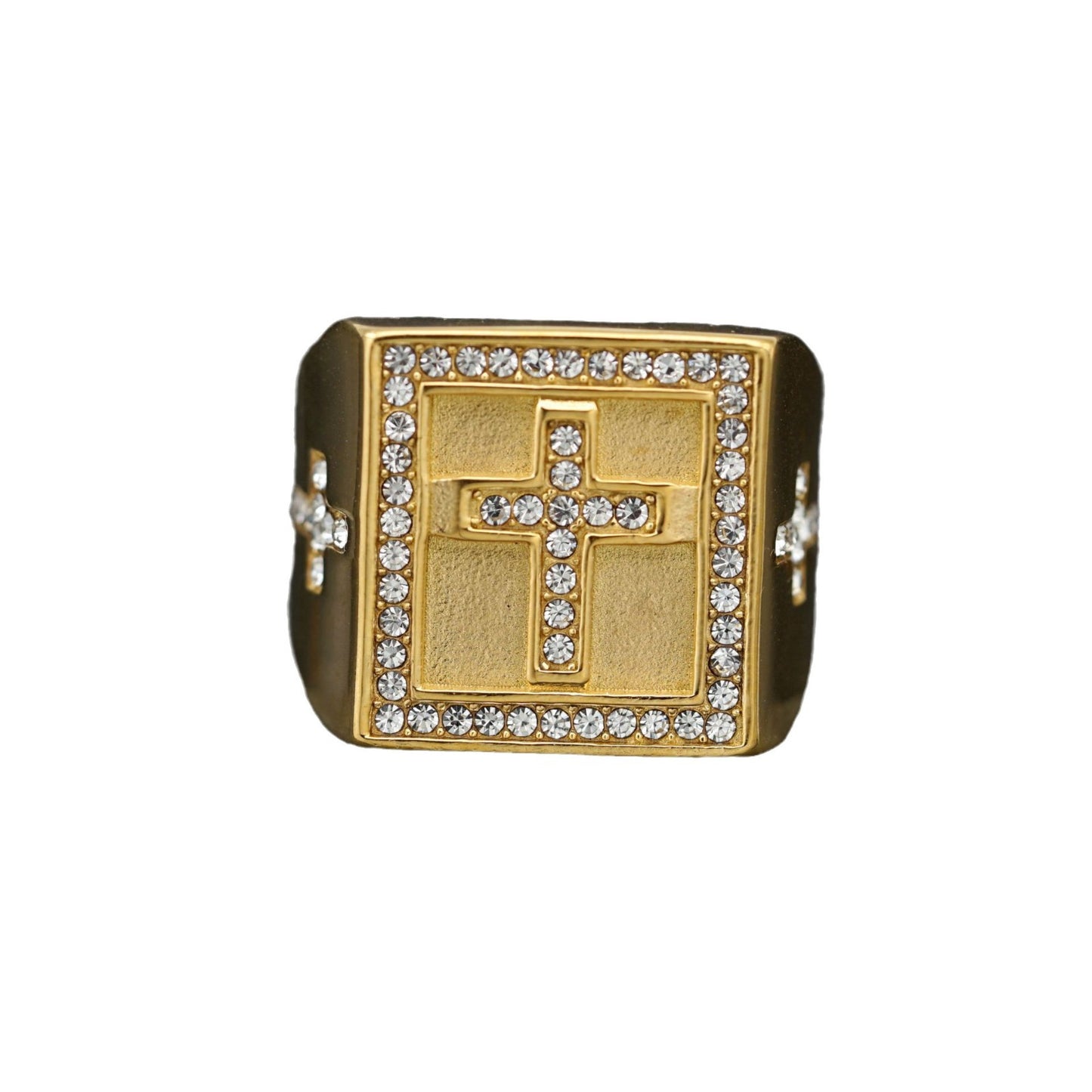 Planderful Titanium Stainless Steel Gold Plated Zircon Cross Ring For Men Unisex Everyday Genie Collection Durable
