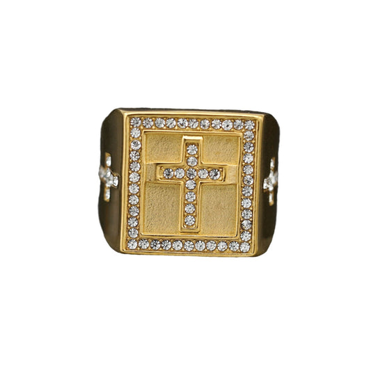Planderful Titanium Stainless Steel Gold Plated Zircon Cross Ring For Men Unisex Everyday Genie Collection Durable