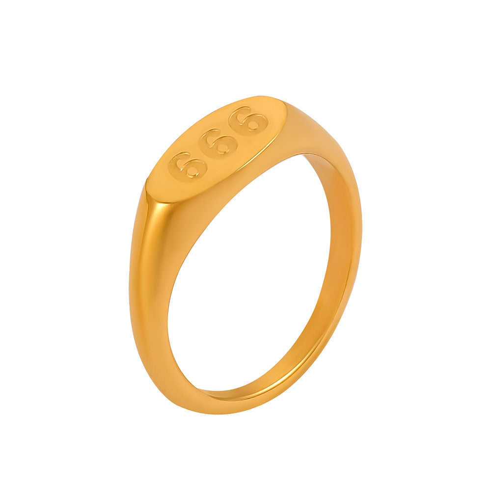 Triple Charm Gold-Plated Titanium Steel Ring in Size 7-8