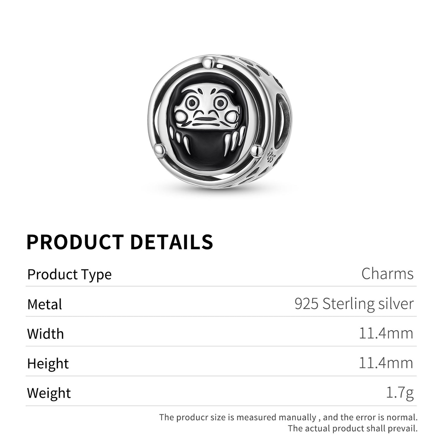 Planderful Jewelry Daruma Sterling Silver Beaded Bracelet Beading Pendant Charm Jewelry Gift