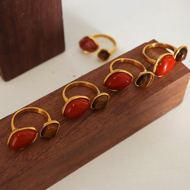 Retro Tiger's Eye Stone Ring with Gold Plating - Unique Women's Jewelry