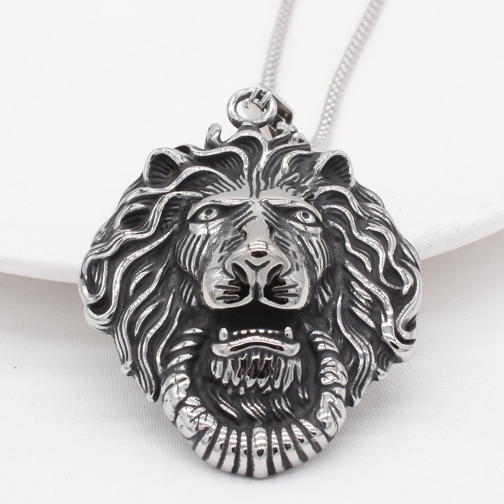 Personalized Retro Lion Head Titanium Steel Pendant for Men - European and American Style