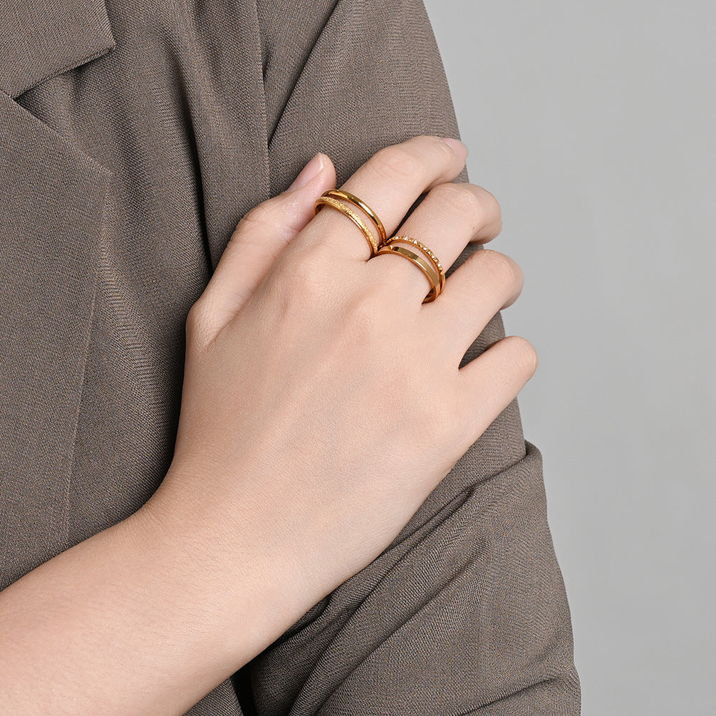 Planderful Everyday Genie Titanium Steel Ring For Unisex Stacked Niche Texture With Zircon Sparkle