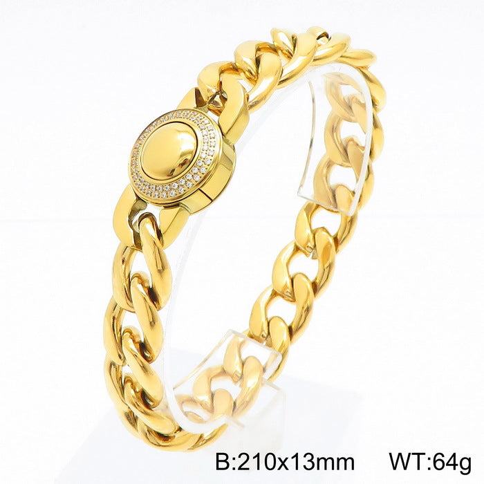 Bracelet Of The – Cnc Zircon Cuban Chain Titanium Steel Men's