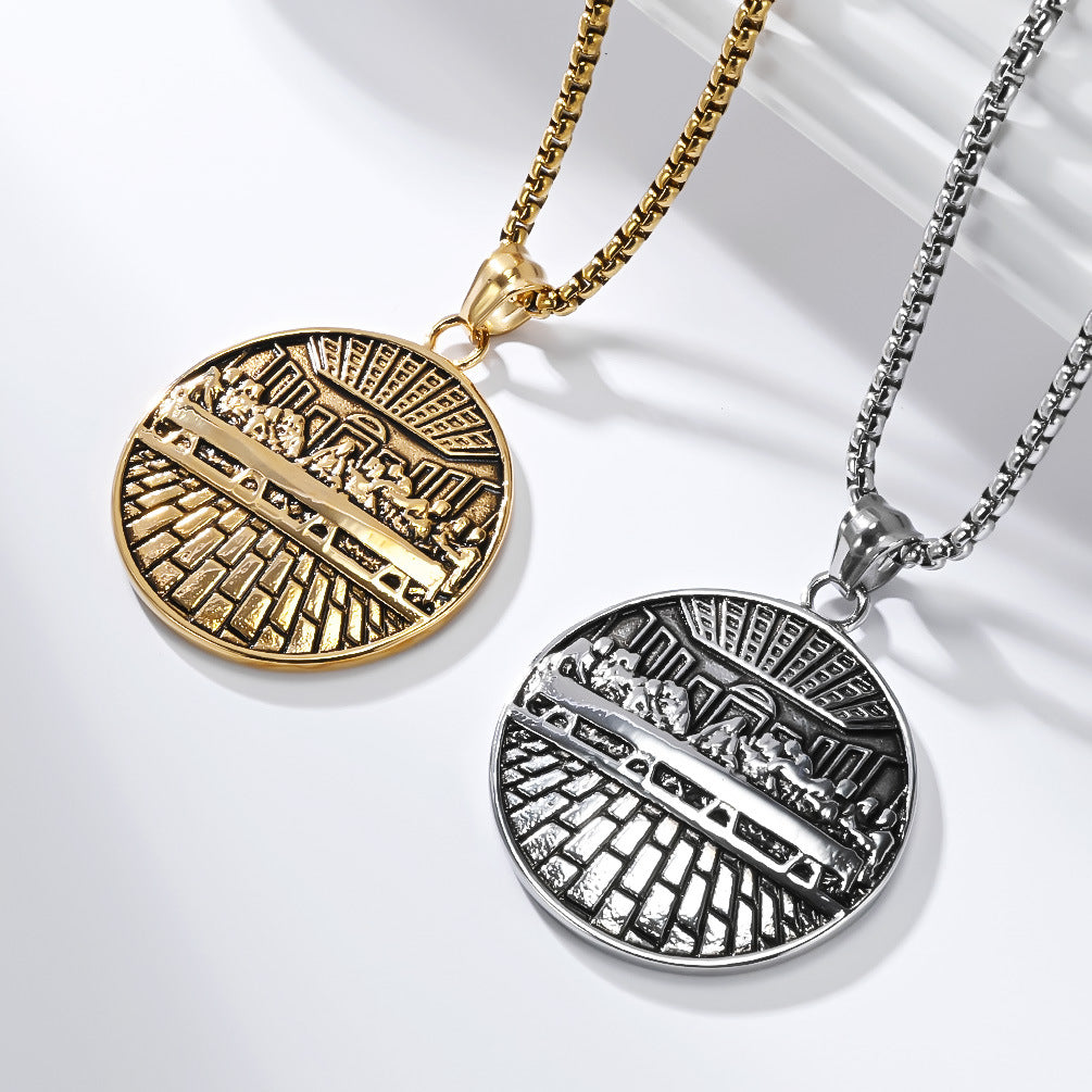 Planderful Titanium Steel Necklace Mens Retro Hip Hop Pendant Literary Style Gift Icon