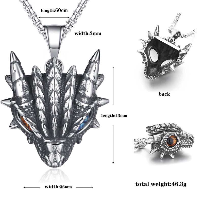 Steel Necklace - Minimalist Dragon Pendant
