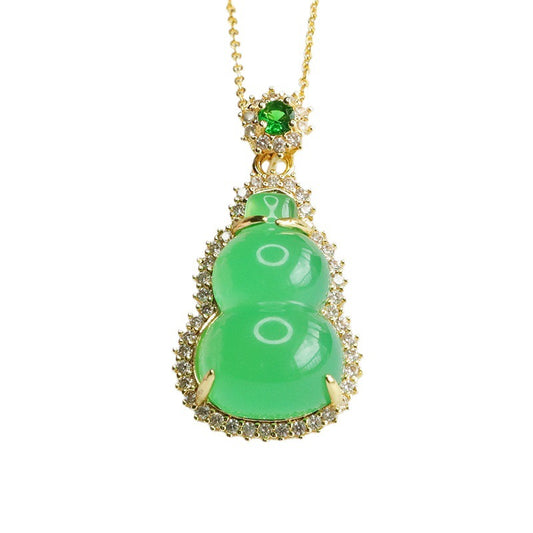 Fortune's Favor Sterling Silver Necklace with Green Chalcedony Gourd Pendant