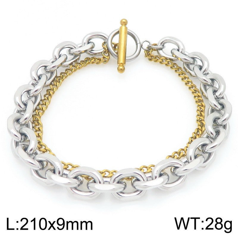 Planderful Mens Titanium Steel O Chain Layered Bracelet