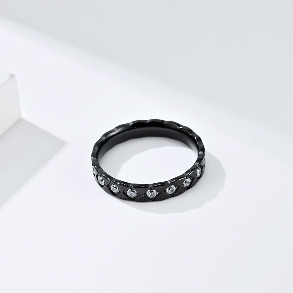 Steel Ring - Elegant Zircon Rhombus Engraving