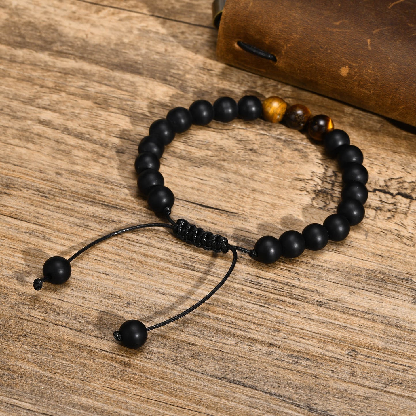 Men's Bracelet Beaded Natural Agate Tiger's Eye Woven