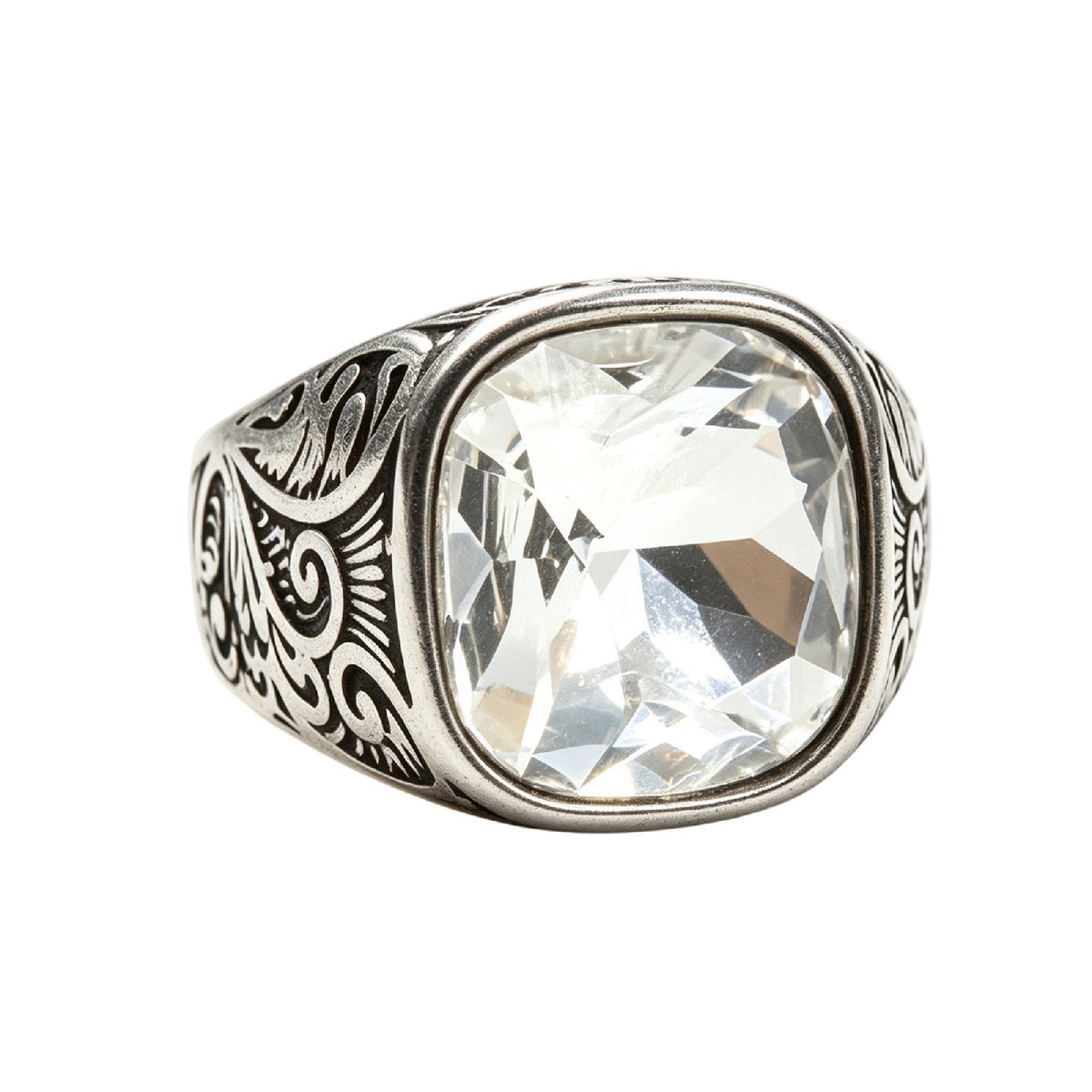 Floral Gemstone Titanium Steel Ring