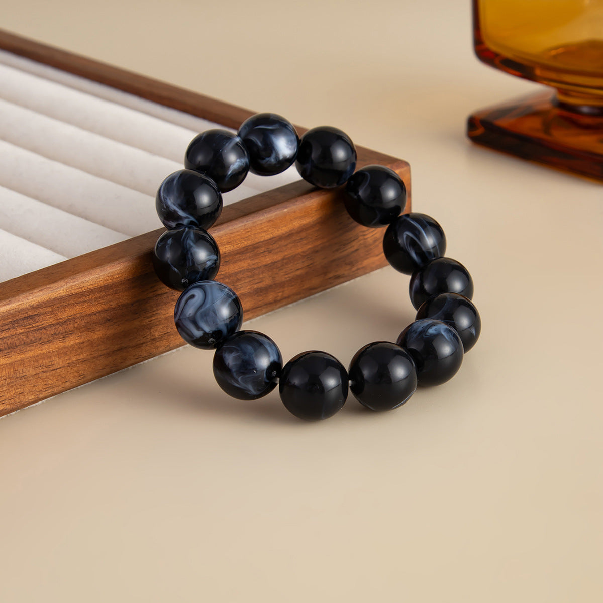 Planderful Black Pearl Bracelet Elastic Beaded For Readers