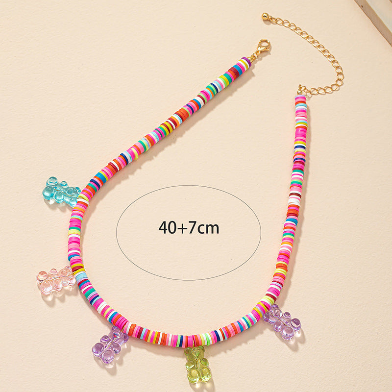 Colorful Bohemian Bear Pendant Necklace with Candy Colored Soft Pottery - Vienna Verve Collection